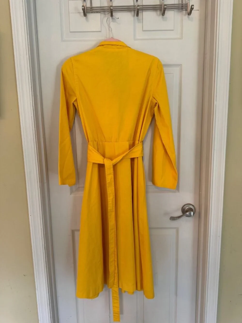 Vintage Caron Retro 70's Yellow Midi Length Long Sleeve Shirt Dress Size Small - Picture 3 of 13